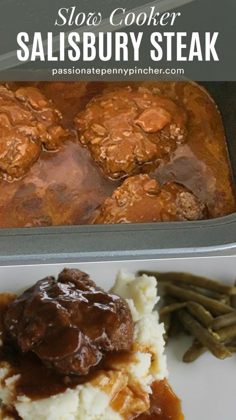 Crockpot Salisbury Steak, Salisbury Steak Crockpot, Slow Cooker Salisbury Steak, Crockpot Steak, Vegetarian Crockpot Recipes, Salisbury Steak Recipes, Easy Crockpot Dinners, Crockpot Recipes Beef, Salisbury Steak