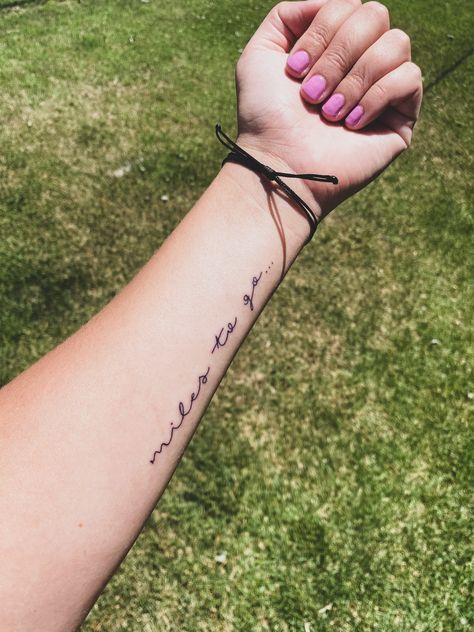 Miles To Go Tattoo, Running Tattoos For Women, Spine Tattoo Quotes, Running Tattoo, Go Tattoo, Inner Forearm Tattoo, Spine Tattoos For Women, Miles To Go, Make Tattoo