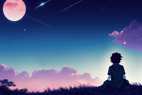 Cartoon Night Sky, Anime Moon Sky, Night Sky Wallpaper Anime, Anime Landscape, Night Sky Hd, Anime Night Sky Aesthetic, Anime Night Sky Wallpaper Hd, Google Backgrounds, Sky Anime