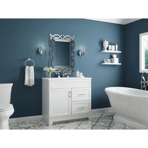 Willa Arlo Interiors Stillings Accent Mirror & Reviews | Wayfair Blue Bathroom Walls, Bathroom Wall Colors, Cultured Marble Vanity Top, Marble Vanity, Wood Marble, Marble Vanity Tops, Downstairs Bathroom, Cultured Marble, Bathroom Redo