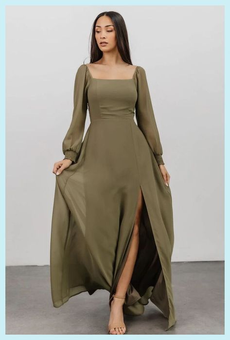 Olive Bridesmaid Dresses, Long Sleeve Bridesmaid Dress, Winter Formal Dresses, Olive Dress, Baltic Born, Mode Abaya, Olive Green Dresses, Guest Attire, Rust Dress