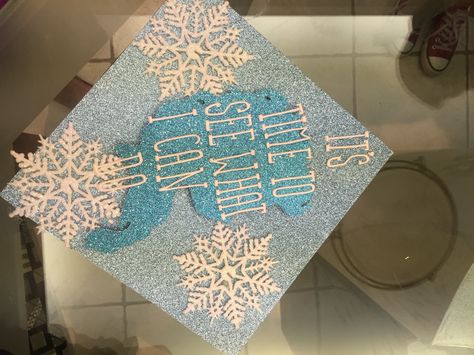 Frozen themed graduation cap Frozen Graduation Cap, Disney Graduation Cap, Sticker Letters, Disney Graduation, Hat Decor, Blue Graduation, Frozen Themed, Cap Decoration, Grad Caps