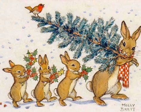 Primmie’s World OFFICIAL on Instagram: “Carrying the Christmas tree home 💕 . Artist: #MollyBrett . #whimsical #whimsicalart #childrenbook #childrenbooks #childrenart…” Rabbit Christmas, Rabbit Drawing, Christmas Bunny, Illustration Christmas, Peppermint Christmas, Rabbit Illustration, Christmas Artwork, Bunny Drawing, Gift Drawing