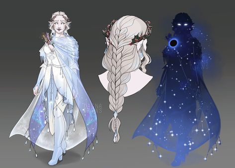 https://pbs.twimg.com/media/FMZDm-9XMAkb6_3?format=jpg&name=4096x4096 Cosmic Character Design, Galaxy Character Design, God Oc Design, Moon Character Design, Celestial Oc, Winter Eladrin, Celestial Character Design, Circle Of Stars Druid, Echo Knight