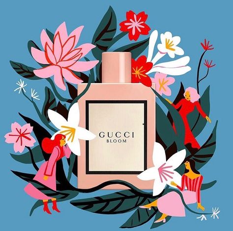 Outline Artists, Gucci Bloom, Graphisches Design, Editorial Illustration, Flower Illustration, Floral Illustrations, Illustration Vector, Perfume Bottle, Graphic Design Inspiration