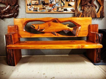 Some recent benches I've made Tree Branch Crafts, Reclining Rocking Chair, Log Bench, Starved Rock, Carved Bench, Chainsaw Carvings, Dog Table, Chainsaw Carving, Rustic Home Design