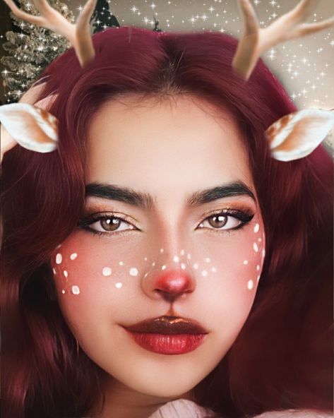 Deer Inspired Makeup, Rain Deer Makeup, Rudolf Makeup, Reindeer Makeup Simple, Rudolph Makeup, Reindeer Makeup, Doe Eye Makeup, Dragon Makeup, Christmas Makeup Simple