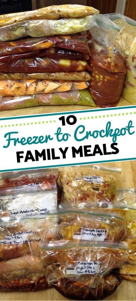 10 #Crockpot Freezer Meals | Easy Weeknight family dinners Crockpot Zucchini, Family Meals Crockpot, Crockpot Freezer Meals, Chicken Freezer, Slow Cooker Freezer Meals, Budget Freezer Meals, Freezable Meals, Crispy Wings, Crock Pot Freezer