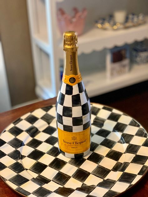 Laura Decorated Wine Bottles, Painted Bottle Of Champagne, Birthday Champagne Bottle Painted, Vueve Champagne Painted Bottle, Veuve Clicquot Painted Bottle, Blue And White Painted Champagne Bottle, Hand Painted Veuve Bottle, Custom Champagne Bottle, Bedazzled Liquor Bottles