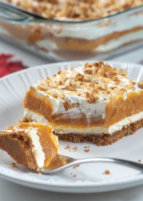 Ginger Snap Crust, Layered Pumpkin Dessert, Easy Pumpkin Dessert, Pumpkin Delight, Fall Friends, Pumpkin Desserts, Chocolate Chip Cake, Layered Desserts, Pumpkin Recipes Dessert