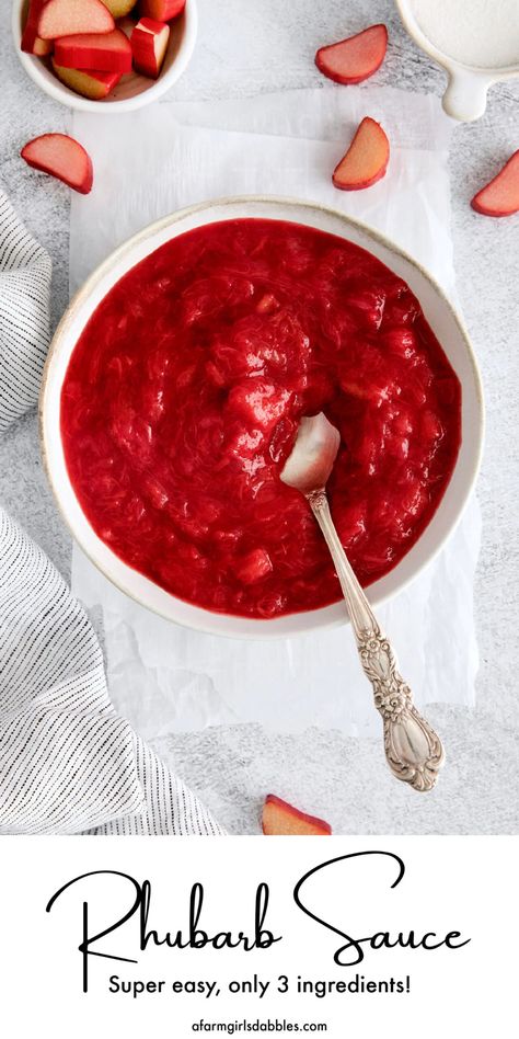 With just 3 ingredients - rhubarb, sugar, and water - you can make this sweet and tart Rhubarb Sauce. It's the perfect topping for ice cream, angel food cake, yogurt, and more. So quick and easy to make! Strawberry Rhubarb Sauce, Jar Mixes, Best Sauce Recipe, Rhubarb Sauce, Fresh Rhubarb, Rhubarb Compote, Rhubarb Desserts, Waffle Ice Cream, Meat Rubs