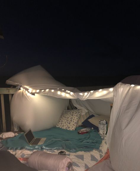 #fort #beach #sleepover #fairylights Blanket Fort Ideas, Beach Sleepover, Fort Ideas, Bed Fort, Blanket Fort, Motorcycle Garage, Fairy Lights, Liverpool, Toddler Bed