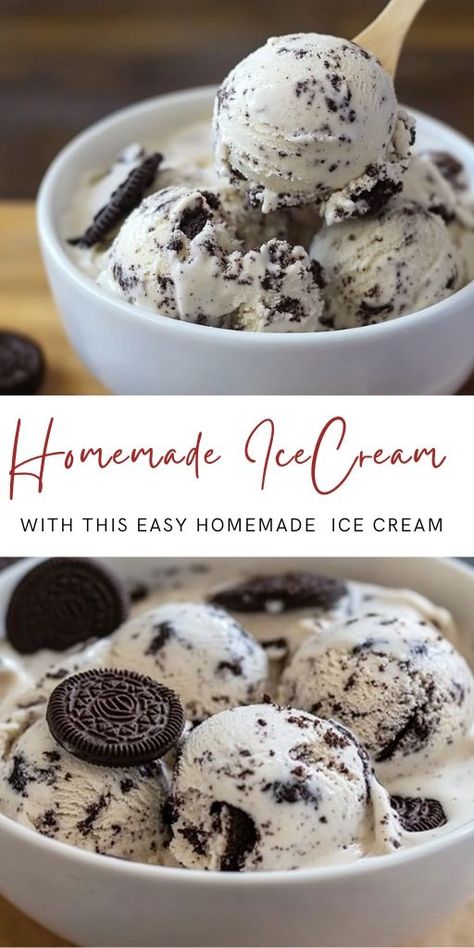 Easy Homemade Oreo Ice Cream Recipe Ingredients: 18 Oreo cookies, divided 1 can (14oz/400g) sweetened condensed milk 2 cups (480ml) heavy cream, cold #Oreo #IceCream Oreo Ice Cream Recipe, Homemade Oreo Ice Cream, Condensed Milk Ice Cream, Easy Homemade Ice Cream, Oreo Ice Cream, Quick Treats, Oreo Dessert, Ice Cream Cookies, Creamy Desserts