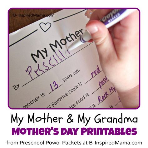 A Cute Mothers Day Printable Interview for an Easy Gift for Mom or Grandma from Preschool Powol Packets at B-InspiredMama.com Easy Mothers Day Crafts For Toddlers, All About My Mom, Easy Mother's Day Crafts, Mother's Day Printables, Grandmas Mothers Day Gifts, Diy Gifts For Kids, Mothers Day Crafts For Kids, Fathers Day Crafts, Mom Day