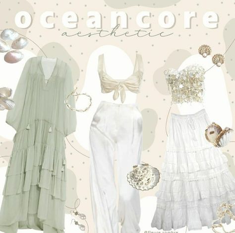 Mermaid Core Outfit Ideas, Sea Outfit Aesthetic, Ocean Core Aesthetic Outfits, Mermaid Core Fashion, Sirencore Aesthetic Outfits, Ocean Style, Mermaidcore Fashion, Mermaid Aesthetic Outfit Casual, Mermaid Core Outfits Casual