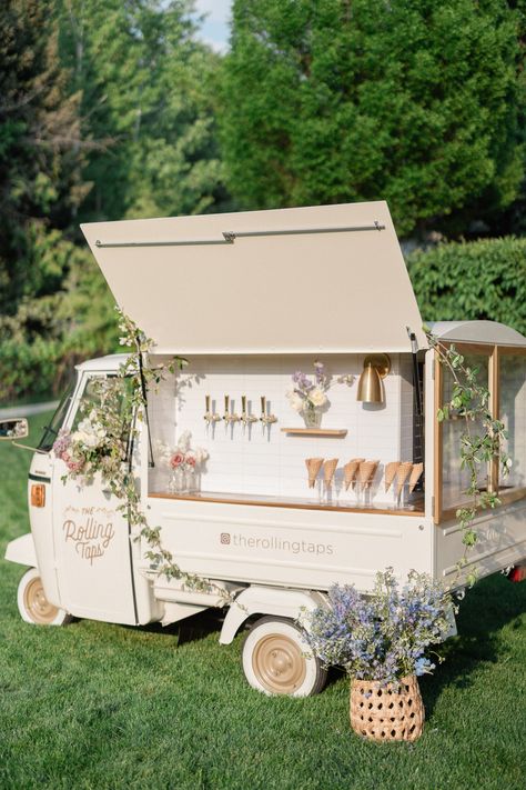 Designed and styled by Kate Elizabeth Events, a Utah based wedding planner. #kateelizabethevents #utahwedding #weddingdesigner #weddingplanning #destinationwedding #weddingreception #backyardwedding #englishedbackyardwedding #italianbackyardwedding #utahbride #saltlakecitywedding #parkcitywedding #utahweddingplanner Ice Cream Van Wedding, Gelato Truck Wedding, Wedding Ice Cream Truck, Acai Truck, Dessert Cart Ideas, English Backyard, Island Night, Coffee Booth, Backyard Garden Wedding