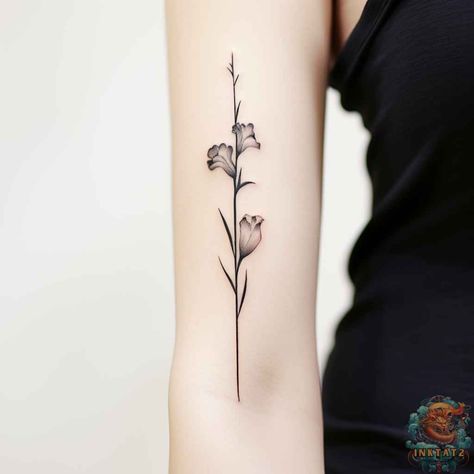 Unleashing the Warrior Within: The Symbolism of Gladiolus Tattoos: 63 Designs - inktat2.com Gladiolus Tattoo Simple, Gladiolus Tattoos, Gladiolas Tattoo, Gladiolus Flower Tattoos, Gladiolus Tattoo, August Birth Flower, Gladiolus Flower, Warrior Within, Birth Flower Tattoos