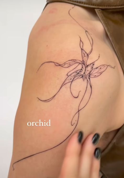 Orchid Tattoos, Orchid Flower Tattoos, Orchid Tattoo, Cute Tats, Idea Board, Little Designs, Tattoo Inspo, Orchid Flower, Shoulder Tattoo