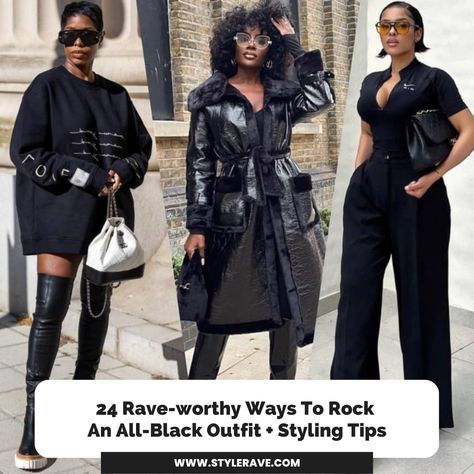 A photo of the tee women Black Party Outfits For Women, Jacket Outfit Black Women, Black Girls Winter Outfits, Black Outfits Ideas, Black Blouse Outfit, All Black Outfit For Party, Hair Stylist Outfit, Black Outfits For Women, All Black Outfits For Women