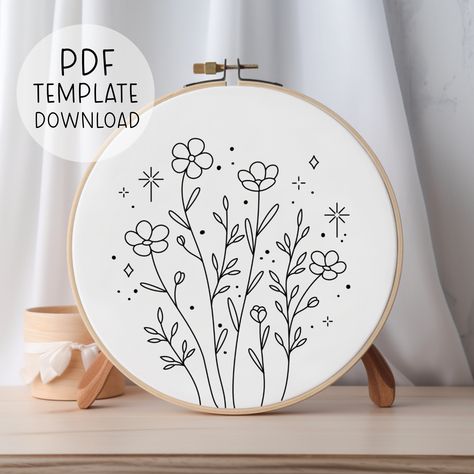 "This is a pattern TEMPLATE for the design shown above. It is for hand embroidery, and is NOT suitable for machine embroidery. You will not receive any physical products as this is a DIGITAL DOWNLOAD ONLY. You will receive a downloadable A4 sized PDF file for this pattern. It comes with patterns scaled to fit 3\", 4\", 5\", 6\", 7\" and 8\" hoops. It is up to you to choose which size hoop best suits the design you choose (tip: designs with lots of small details are usually better suited to larger hoops). You will need access to a printer to print your PDF pattern, and then you can transfer it to your fabric with an embroidery suitable pen or pencil. You will also receive a basic embroidery guide for beginners, however, please be aware this is a short and general guide and it does not conta Easy Floral Embroidery, Pretty Wildflowers, Embroidery Nature, Cat Lover Birthday, Embroidery Easy, Hand Embroidery Patterns Free, Beginner Embroidery, Digital Embroidery Patterns, Embroidery Download