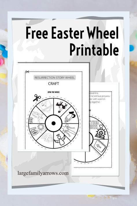 Are you looking for a fun activity to teach the Ressurection Story? Download this free Easter Wheel printable. It works well for Easter, Sunday School, or homeschool activities. The kids will have fun making them. #EasterPrintable #FreePrintable #EasterWheel #SundaySchool #PinterestPrintables #Homeschool #homeschoolmoms #homeschooling #homeschoolkids #homeschooled #funactivities #funcraft #largefamilyarrows Resurrection Craft, Christian Easter Printables, Easter Story Crafts, Easter Story For Kids, Resurrection Crafts, Easter Coloring Pages Printable, Printable Easter Activities, Easter Lessons, Easter Sunday School