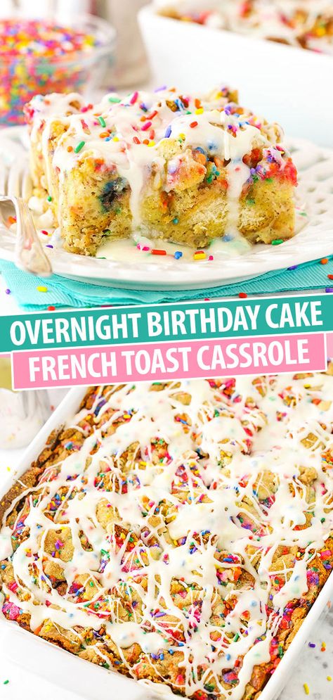 Cake French Toast, Life Love And Sugar, French Toast Casserole Overnight, Overnight French Toast, Toast Casserole, Breakfast Party, Birthday Breakfast, Daycare Ideas, Birthday Brunch