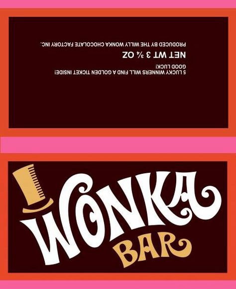 The outside of the Wonka bar invitation. I printed 2 on a sheet of a4 glossy photo paper with chocolate print on the other (matt) side. Wonka Bars Printable Free, Wonka Bar Template, Willy Wonka Chocolate Bar Wrapper, Wonka Bar Wrapper Free Printable, Wonka Bar Printable Free, Chocolate Paper Craft, Willy Wonka Chocolate Bar, Willy Wonka Bar, Wonka Chocolate Bar