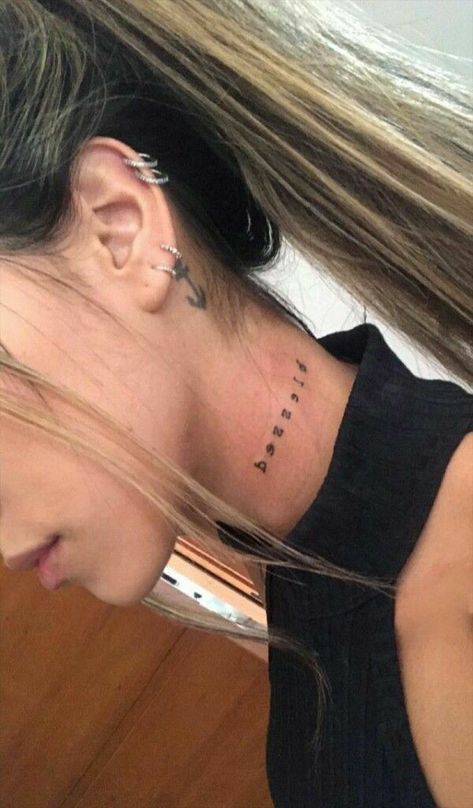 Tato Grunge, Blessed Tattoos, Small Neck Tattoos, Phrase Tattoos, Neck Tattoos Women, Inspiration Tattoos, Subtle Tattoos, Simplistic Tattoos, Couple Tattoos