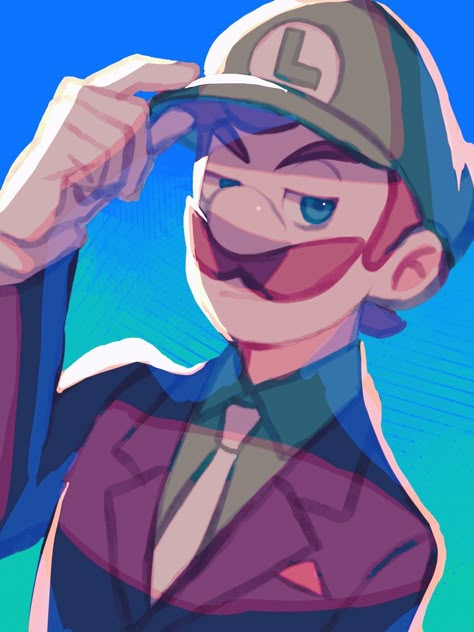 Luigi Fanart Anime, Super Mario Fanart, Nintendo Drawings, Luigi Fanart, Luigi Board, Super Mario Bros Film, Metal Mario, Green Warrior, Mario Fanart