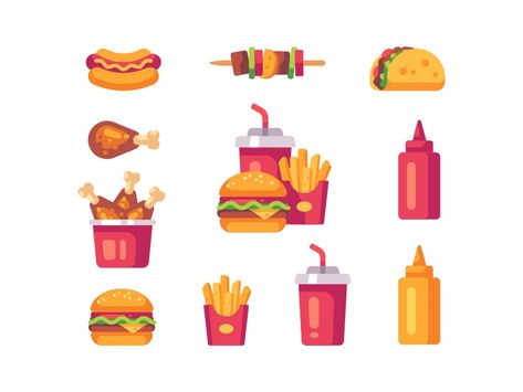 Ui Design Mobile, Food Illustration Design, Food Icon, Fast Food Menu, Flat Design Icons, Best Icons, Illustration Food, Logo Food, Flat Icon