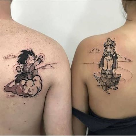 70+ matching tattoo designs you should check out. Choose one and show it to your soulmate immediately! Bonus: detailed analysis of design meanings. Matching Tattoo Ideas For Couples, Tattoo Designs For Couples, Matching Tattoo Designs, Tattoo Ideas For Couples, Matching Tattoo Ideas, Married Couple Tattoos, Cartoon Tattoo Ideas, Dbz Tattoo, Animated Shows