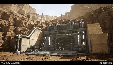 Sci Fi Concept Art Environment, Sci Fi Elevator, Sci Fi Base Concept Art, Sci Fi Colony, Bunker Concept Art, Futuristic Bunker, Military Base Concept Art, Sci Fi Train, Bunker Entrance