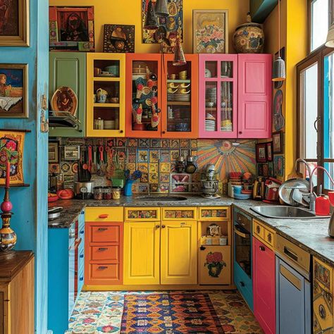 Maximalist Interior Design Secrets for a Daring and Eclectic Home • 333+ Images • [ArtFacade] Colorful Boho Kitchen Wallpaper, Maximalist Decor Kitchen, Mexican Room, Maximalist House, House Themes, Colourful Homes, Tips Interior Design, Interior Design Secrets, Maximalist Interior Design