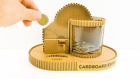 Coin bank or Piggy Bank - cardboard DIY crafts Coin Bank Ideas, Diy Cardboard Projects, Cardboard Diy Crafts, Diy Coin Bank, Piggy Bank Diy, Cardboard Projects, Pig Bank, Cardboard Diy, Mechanical Projects