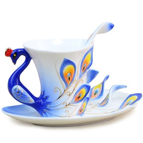 PRICES MAY VARY. Approximate Dimensions: Tea Cup - 4.5" L X 3" W X 3.5" H; Saucer - 7.5" L X 4.75" W X 1.5" H Crafted of fine Enamel porcelain and good quality warranty，Features a stunning peacock theme design Package includes a cup,a saucers,a spoon About us (vanki), Professional factory, welcome to our store for more choices with best price. What we pursue is your satisfication of our service, not just for our goods.For any reason you are unsatisfied with our product at any time, simply contac Peacock Cup, Spoon Gifts, Peacock Theme, Coffee Cup Set, Modern Blue, Coffee Cups And Saucers, Cup Tea, Unique Coffee Mugs, Porcelain Mugs