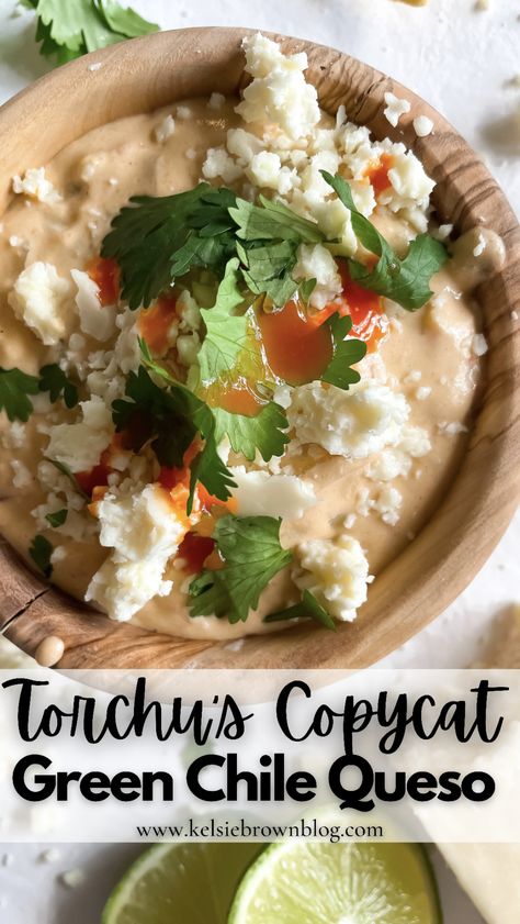 The best queso recipe this side of the border! This Torchy's Tacos copycat green chile queso recipe is unbelievably delicious and impossible to eat in moderation! While you may not be able to find the actual Torchy's queso recipe on the internet, I'm confidently claiming that this is the best Torchy's copycat recipe out there! Torchys Queso, Torchys Queso Recipe, Green Chili Queso, Green Chile Queso, Best Queso Recipe, Crockpot Queso, Chili Queso, Queso Recipes, Queso Dip Crockpot