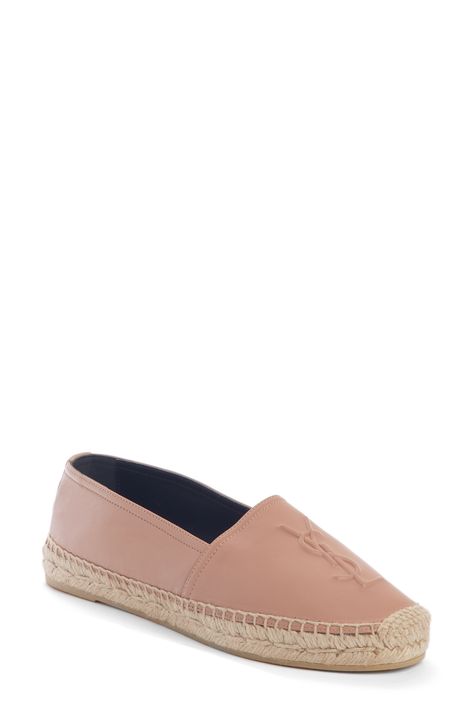 Saint Laurent YSL Logo Espadrille available at #Nordstrom Saint Laurent Logo, Shearling Slippers, Ysl Logo, Top Sneakers Women, Strap Sandals Women, Leather Espadrilles, Chanel Espadrille, Ankle Strap Pumps, Footwear Design Women