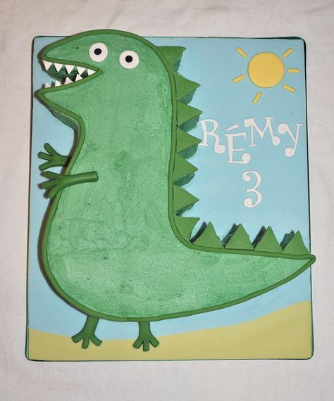 George's Dinosaur Birthday Cake by thecustomcakeshop, via Flickr George Pig Cake, Peppa Cake, George Pig Party, George Pig Birthday, Dinosaur Birthday Cake, Pig Birthday Cakes, Dino Cake, Dinosaur Birthday Cakes, Decorative Cakes