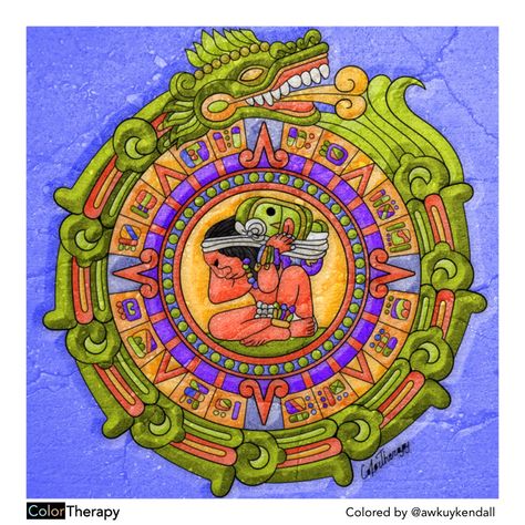 Aztec Sun Calendar Stone Aztec Doodles, Sun Calendar, Mayan Astrology, Aztec Sun, Wonder Woman Cosplay, New York Subway, Aztec Art, Indigenous Art, Ancient History