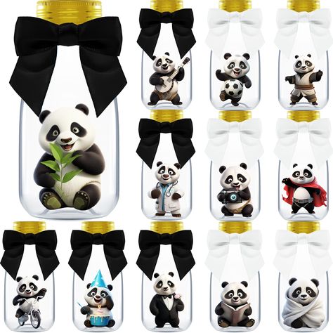 PRICES MAY VARY. INCLUDES: 12 Plastic Bottles, Gold Caps, Panda-Themed Ribbons, Panda Stickers, and Thank You Stickers. Each bottle measures 4.00 x 1.80 inches and holds 4 ounces, perfect for creating panda party favors UNIQUE JARS - Each package comes with 12 unique panda stickers to add a personalized touch to each bottle. Send everyone home feeling appreciative of the extra creativity in your thoughtful keepsakes EASY TO SETUP - These jars are quick to setup in seconds. Just add treats, then Panda Birthday Theme, Panda Party Favors, Panda Candy, Panda Stickers, Panda Baby Showers, Panda Decorations, Unique Jars, Birthday Party Essentials, Panda Birthday