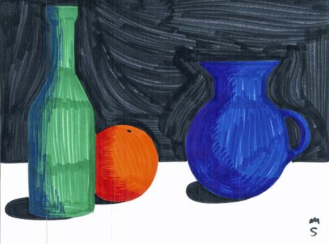 simple marker still-life Still Lifes, Still Life Drawing, High School Art, Marker Drawing, Art Style Inspiration, Life Drawing, Student Art, Art Education, Elementary School