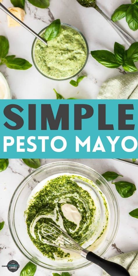 This amazing Pesto Mayo recipe will transform anything you spread it on or dip into it. Sandwiches, veggies, deviled eggs, and dressings are all instantly transformed with this homemade pesto sauce! Mayo Pesto Sauce, Pesto Mayo Sandwich, Basil Pesto Mayo Recipe, Diy Pesto Sauce, Pesto Mayo Recipe, Sandwich Spread Recipes Homemade, Basil Mayo Recipe, Mayo Pesto, Pesto Salad Dressing