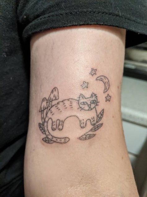 Fairy Cat Tattoo, Goblincore Tattoo, Indie Tattoo Ideas, Tattoo White Ink, Patchwork Tattoos, Indie Tattoo, Tattoo White, Hippie Tattoo, Unique Tattoo Ideas