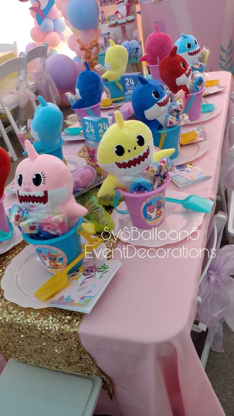 Baby Shark Birthday Party Girl Three, Baby Shark Birthday Centerpieces, Baby Shark Table Centerpiece, Baby Shark Birthday Party Girl Decor, 2nd Birthday Party For Girl Baby Shark, Baby Shark Second Birthday Girl, Baby Shark Theme Birthday Girl, Babyshark Bday Party, Baby Shark Table Decorations