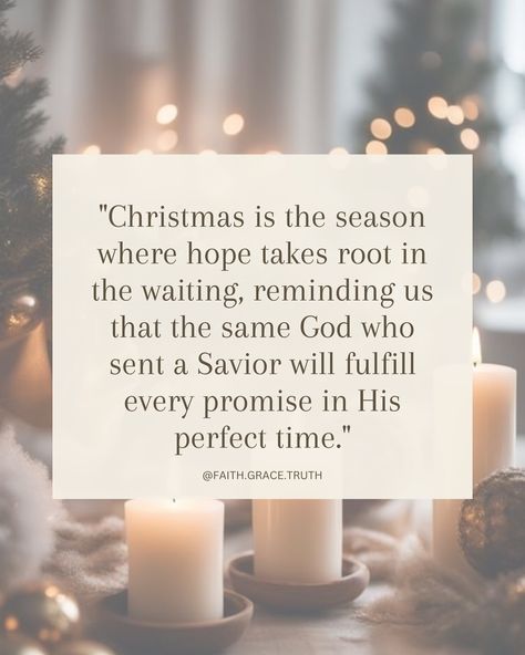 Christmas is a season of hope—a time to celebrate that God’s promises never fail. Just as He sent a Savior to a weary world, He is working in your waiting too. Hope isn’t about what we see; it’s about trusting the One who holds it all in His hands. Let this Christmas season be a time when hope takes root in your heart, knowing His timing is always perfect. #ChristmasHope #TrustGod #FaithfulPromises #WaitingWithHope #LightOfTheWorld #ChristCenteredChristmas #HopePeaceJoyLove #JesusIsTheReaso... Merry Christmas Eve Christian, Christmas Day Quotes Jesus Christ, Christmas Eve Christian Quotes, Christmas God Quotes, A Thrill Of Hope A Weary World Rejoices, Christmas Eve Quotes Jesus, Christmas Prayer Quotes, Christmas Bible Verse Scriptures, God’s Promises