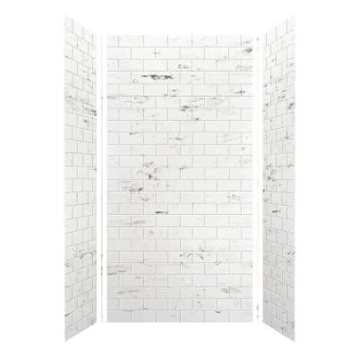 SaraMar 36 in. x 48 in. x 96 in. 3-Piece Easy Up Adhesive Alcove Shower Wall Surround in White Venito Rec Room Remodel, Subway Tile Patterns, Shower Wall Kits, Wall Alcove, Easy Up, Shower Designs, Bathroom Wall Panels, Shower Wall Panels, Shower Walls