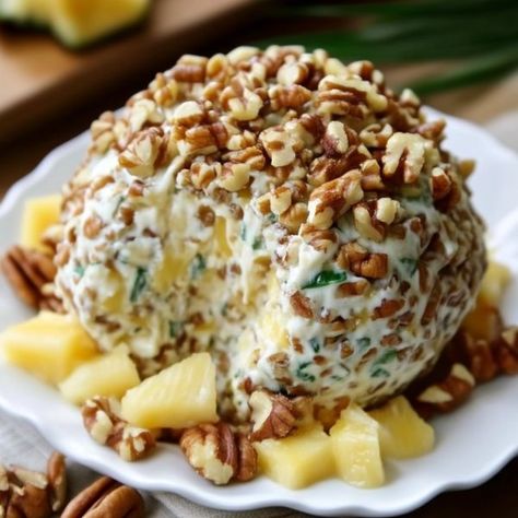 HOMEMADE RECIPES COMMUNITY | 🧀 Pineapple Pecan Cheese Ball 🍍 | Facebook Cheese Ball With Pecans, Pineapple Cheeseball Recipes, Pineapple Cheeseball, Pineapple Cheese Ball, Cheeseball Recipes, Pecan Cheese Ball, Pineapple Cheese, Recipe Community, Crushed Pineapple