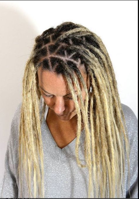 Triangle sectioned dreads Dreadlock Pattern, Blond Dreadlocks, Dreads Short Hair, Rasta Hair, Shiny Black Hair, Dreadlocks Hairstyles, Triangle Braids, Blonde Dreadlocks, Faux Dreads