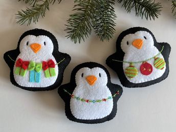 Felt Penguin Ornament, Felt Crafts Patterns Templates, Easy Felt Christmas Ornaments, Felt Christmas Ornaments Diy, Free Felt Patterns, Christmas Decorations For Tree, 2022 Ornaments, Christmas Fair Ideas, Penguin Christmas Ornaments