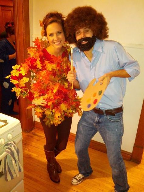 50+ Best Couples Halloween Costumes To Wear This Year - EcstasyCoffee Bob Ross Costume, Two Person Halloween Costumes, Meme Costume, Funny Couple Costumes, Halloween Costumes Diy Couples, Couples Halloween Costumes, Tree Costume, Funny Couple Halloween Costumes, Unique Couple Halloween Costumes